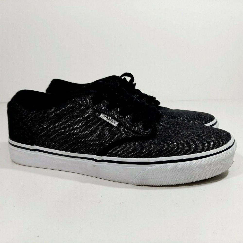 Vans Women's Canvas Shoes Size 8.5 Black Shiny - Picture 2 of 6